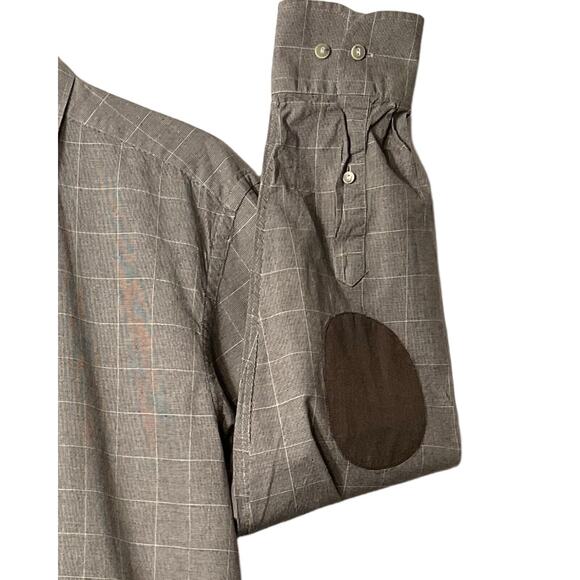 Joseph Abboud Mens Long Sleeve Oxford Shirt Size XL Brown White Elbow Patch - Picture 6 of 9
